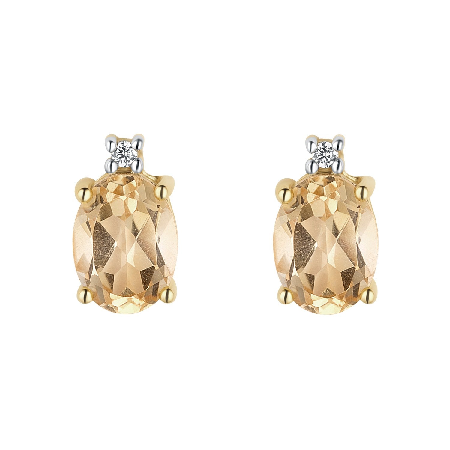 9ct Yellow Gold Oval Citrine and Cubic Zirconia Stud Earrings