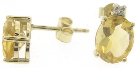 9ct Yellow Gold Amethyst and Diamond Pear Stud Earrings