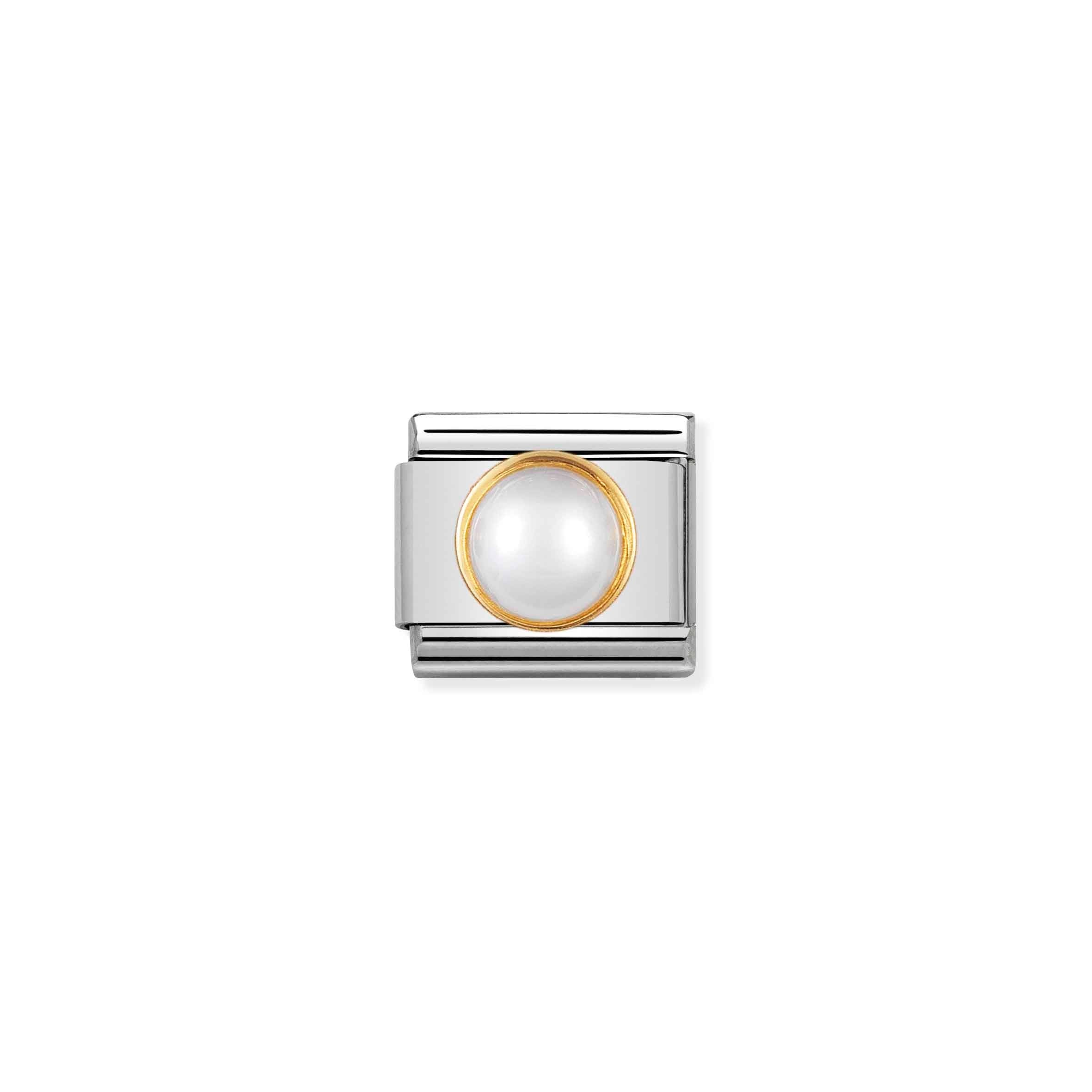 Nomination Composable Classic White Pearl Round Stone Charm - Stainless Steel & Yellow Gold