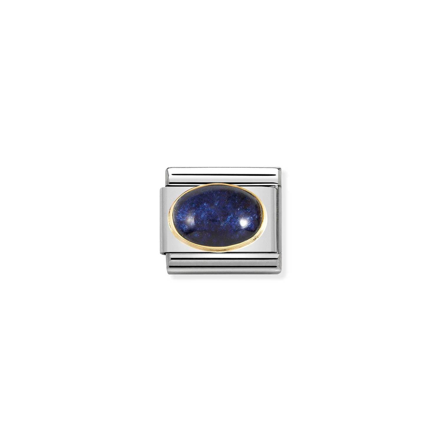 Nomination Classic Stainless Steel & 18ct Yellow Gold Midnight Blue Agate Drusie Oval Stone Charm