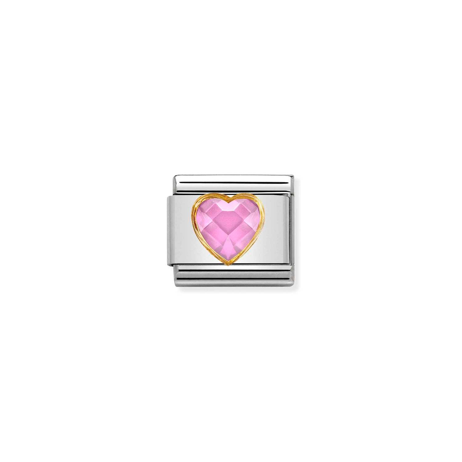 Nomination Composable Classic Faceted Pink Cubic Zirconia Heart Charm - Stainless Steel & Yellow Gold