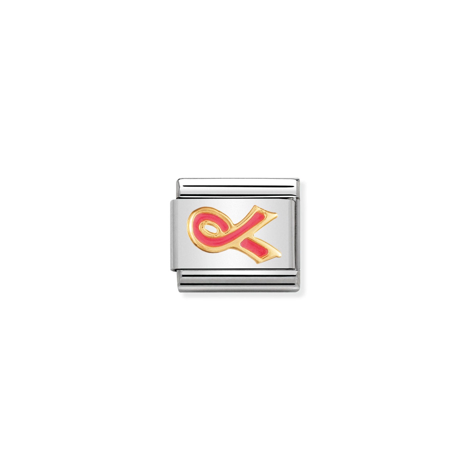 Nomination Composable Classic Pink Ribbon Cancer Support Charm - Stainless Steel & Yellow Gold with Enamel