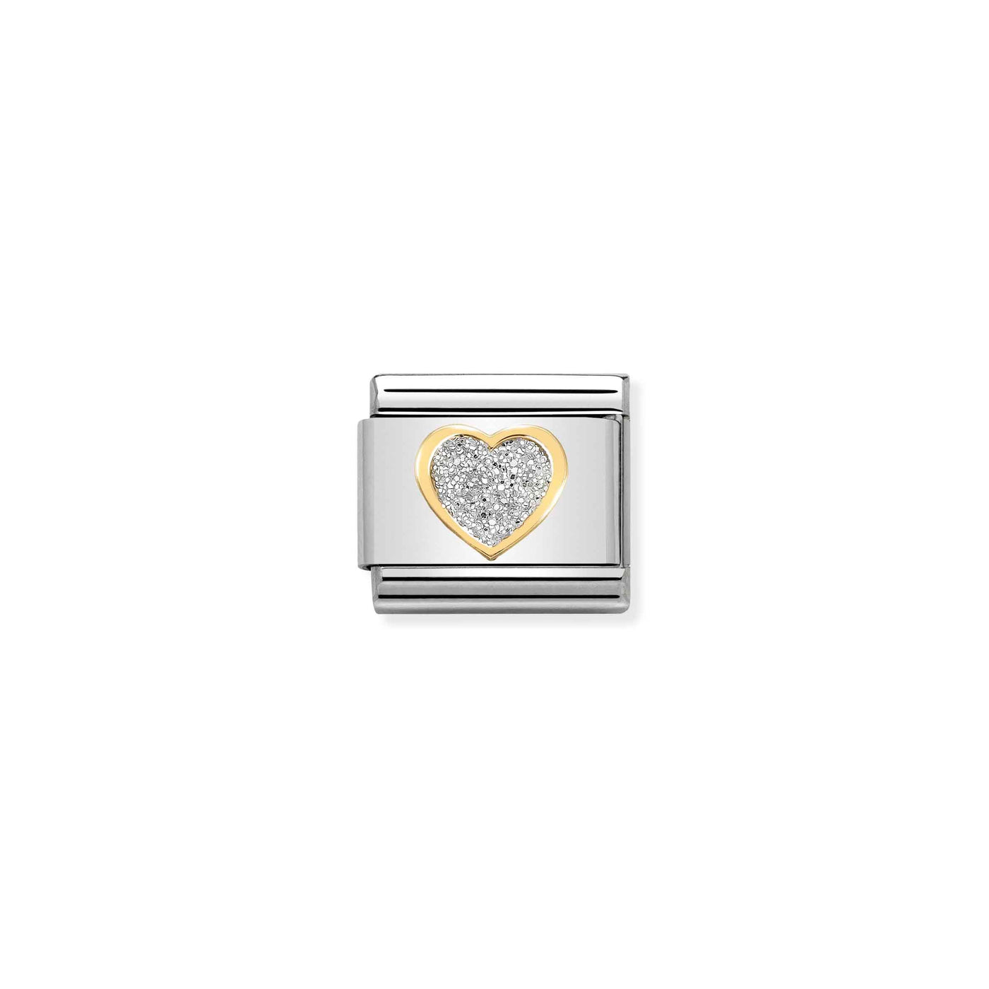 Nomination Composable Classic Silver Heart Glitter Charm - Stainless Steel & Yellow Gold with Enamel