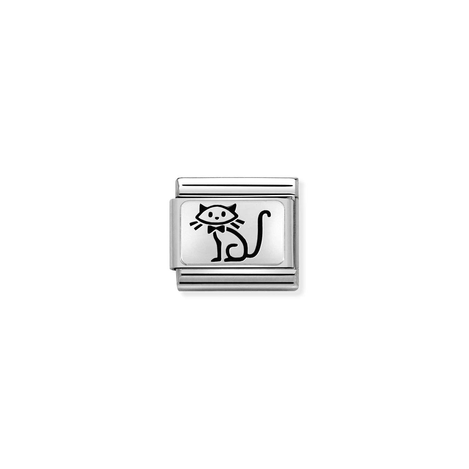 Nomination Composable Classic Family Cat Oxidised Plate Charm - Stainless Steel & Sterling Silver