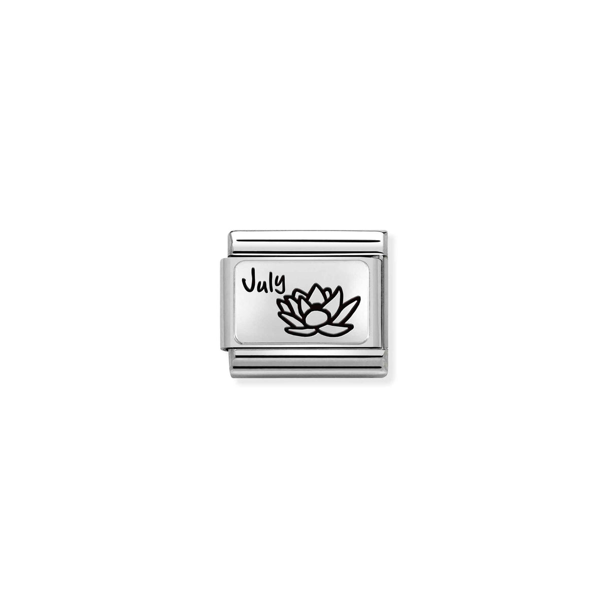Nomination Composable Classic Month Flower July Waterlily Charm - Stainless Steel & Sterling Silver with Black
