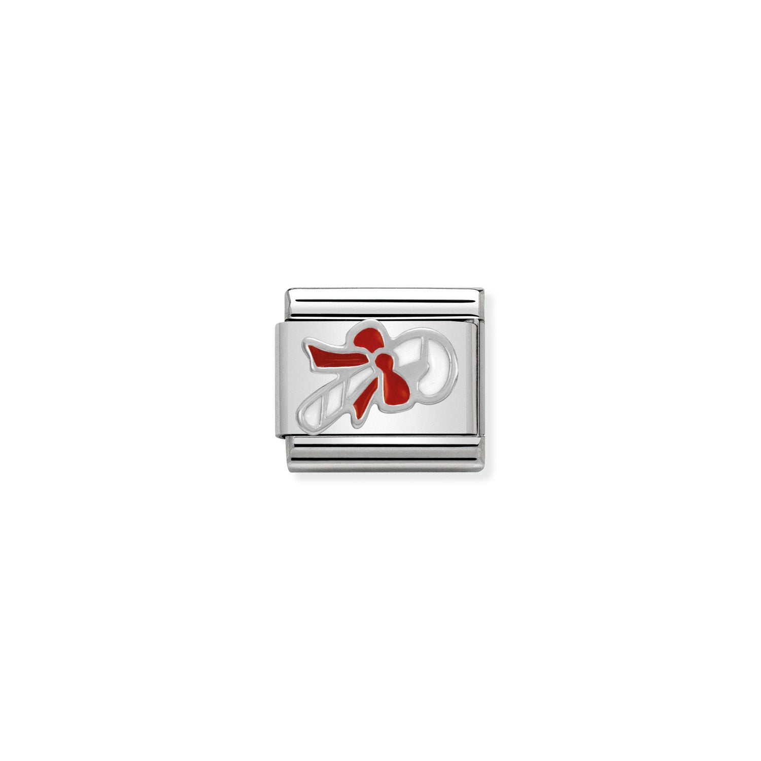 Nomination Composable Classic Candy Cane with Ribbon Charm - Stainless Steel & Sterling Silver with Enamel