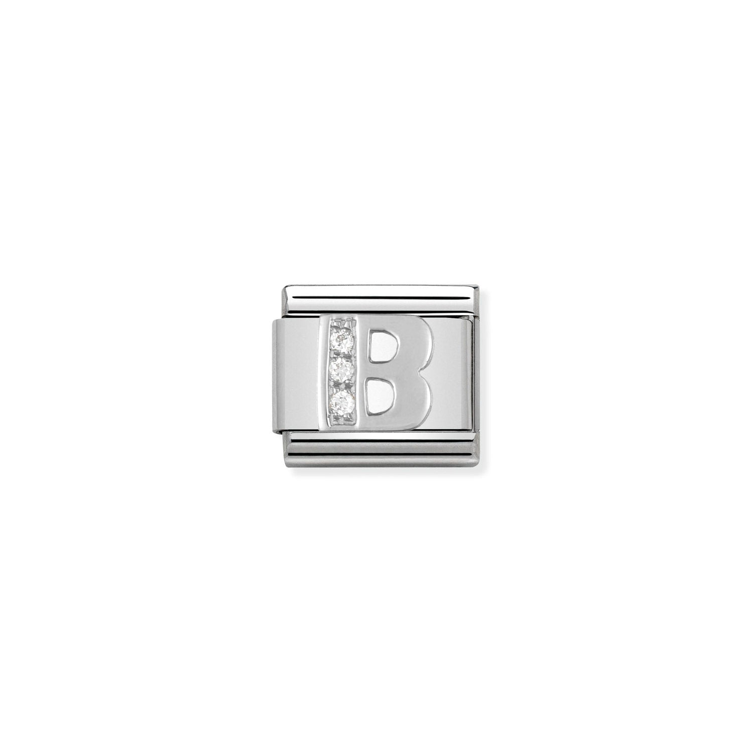 Nomination Composable Classic Letter B Charm - Stainless Steel & Sterling Silver with Cubic Zirconia