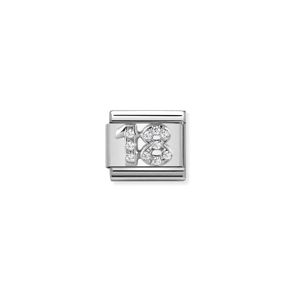 Nomination Composable Classic Number 18 Charm - Stainless Steel & Sterling Silver with Cubic Zirconia