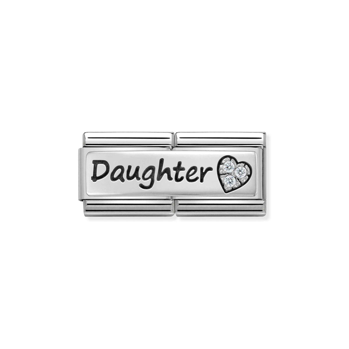 Nomination Composable Classic Daughter & Heart Double Charm - Stainless Steel & Sterling Silver with Cubic Zirconia