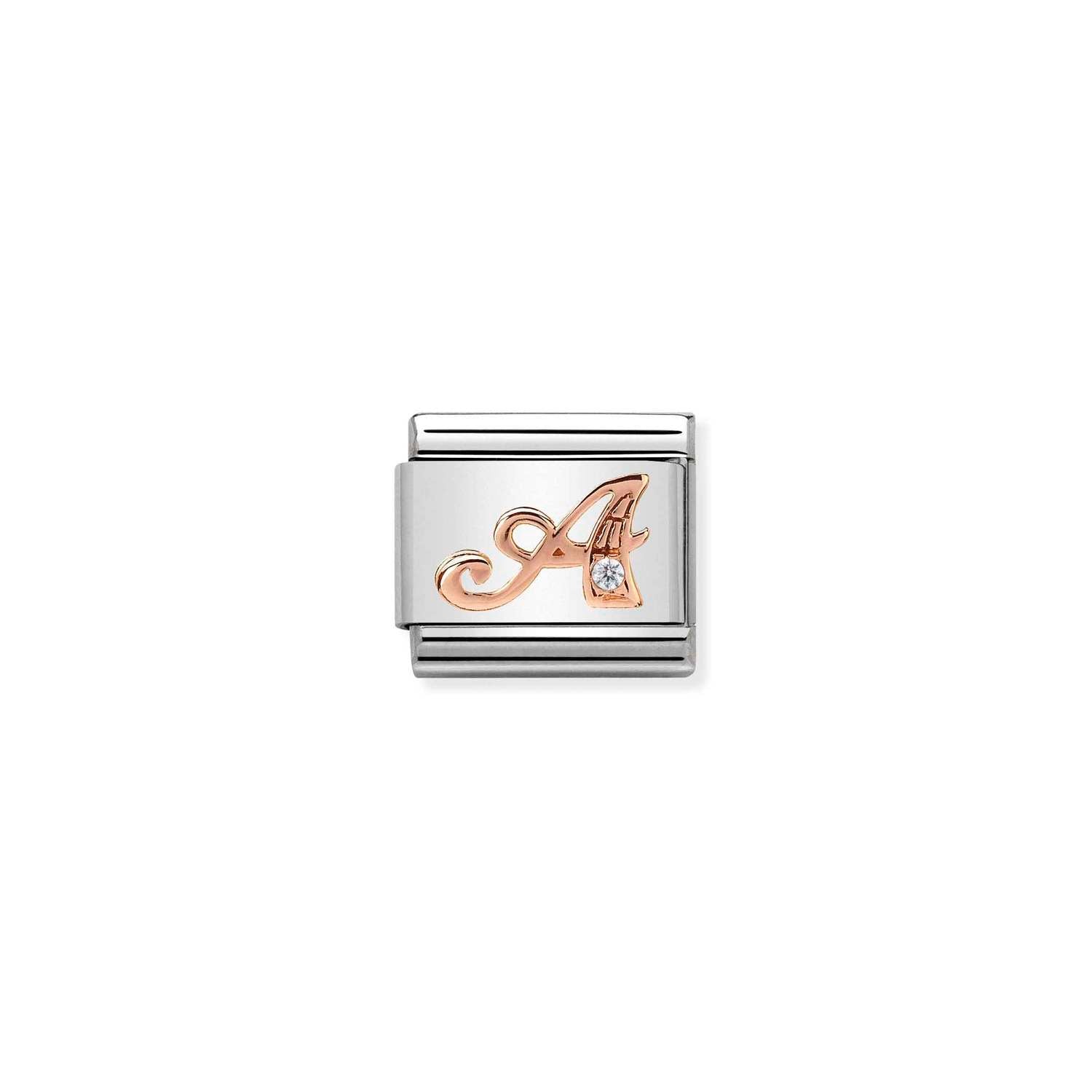 Nomination Composable Classic Letter A Charm - Stainless Steel & Rose Gold with Cubic Zirconia