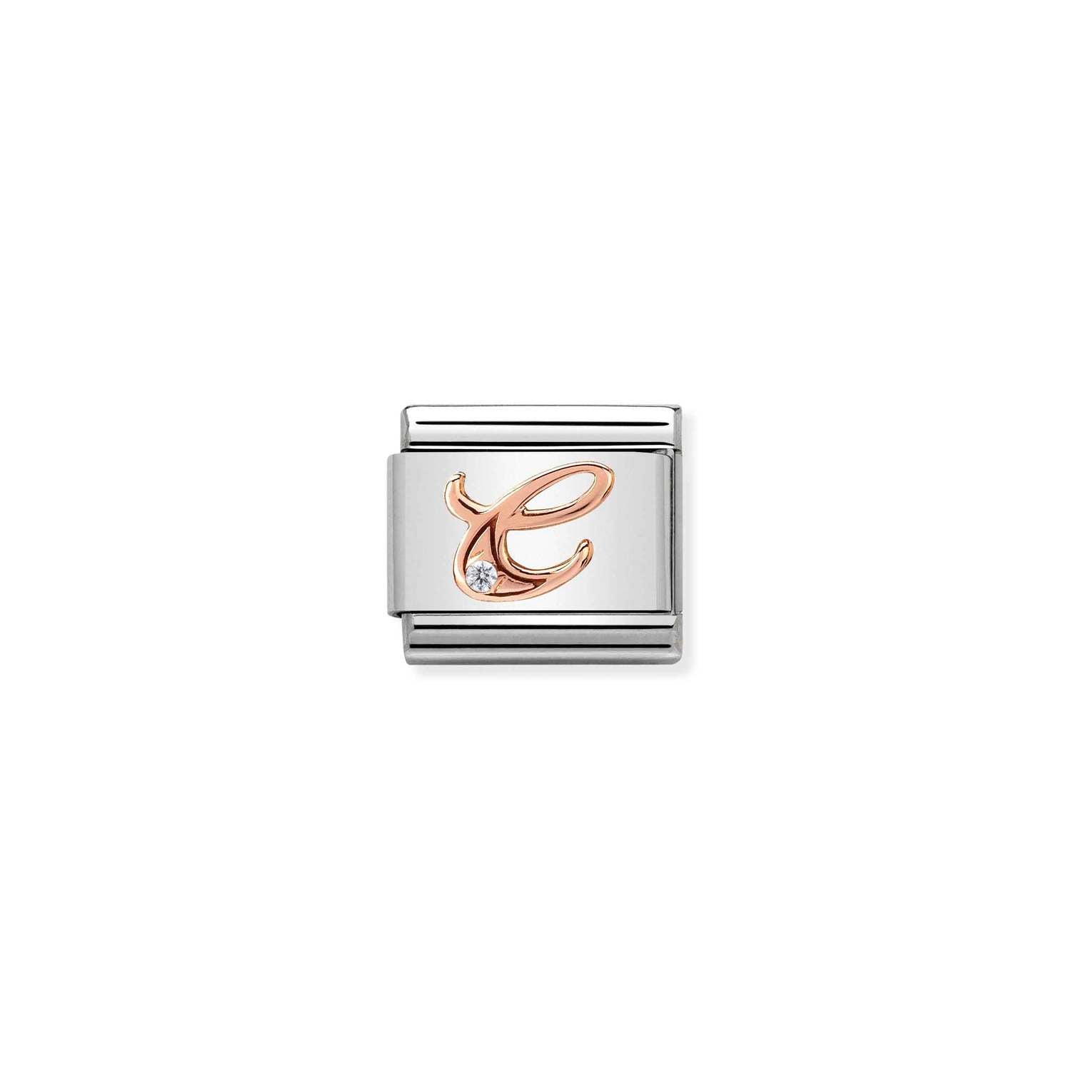 Nomination Composable Classic Letter C Charm - Stainless Steel & Rose Gold with Cubic Zirconia