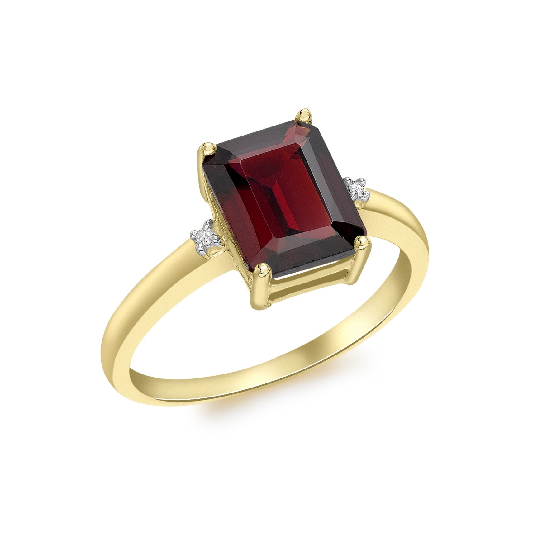 9ct Yellow Gold Emerald Cut Garnet & Diamond Ring