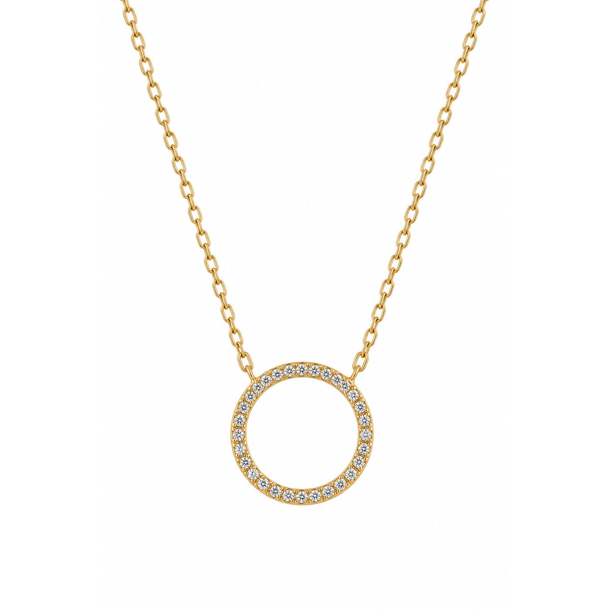 9ct Yellow Gold Open Circle Diamond Necklace