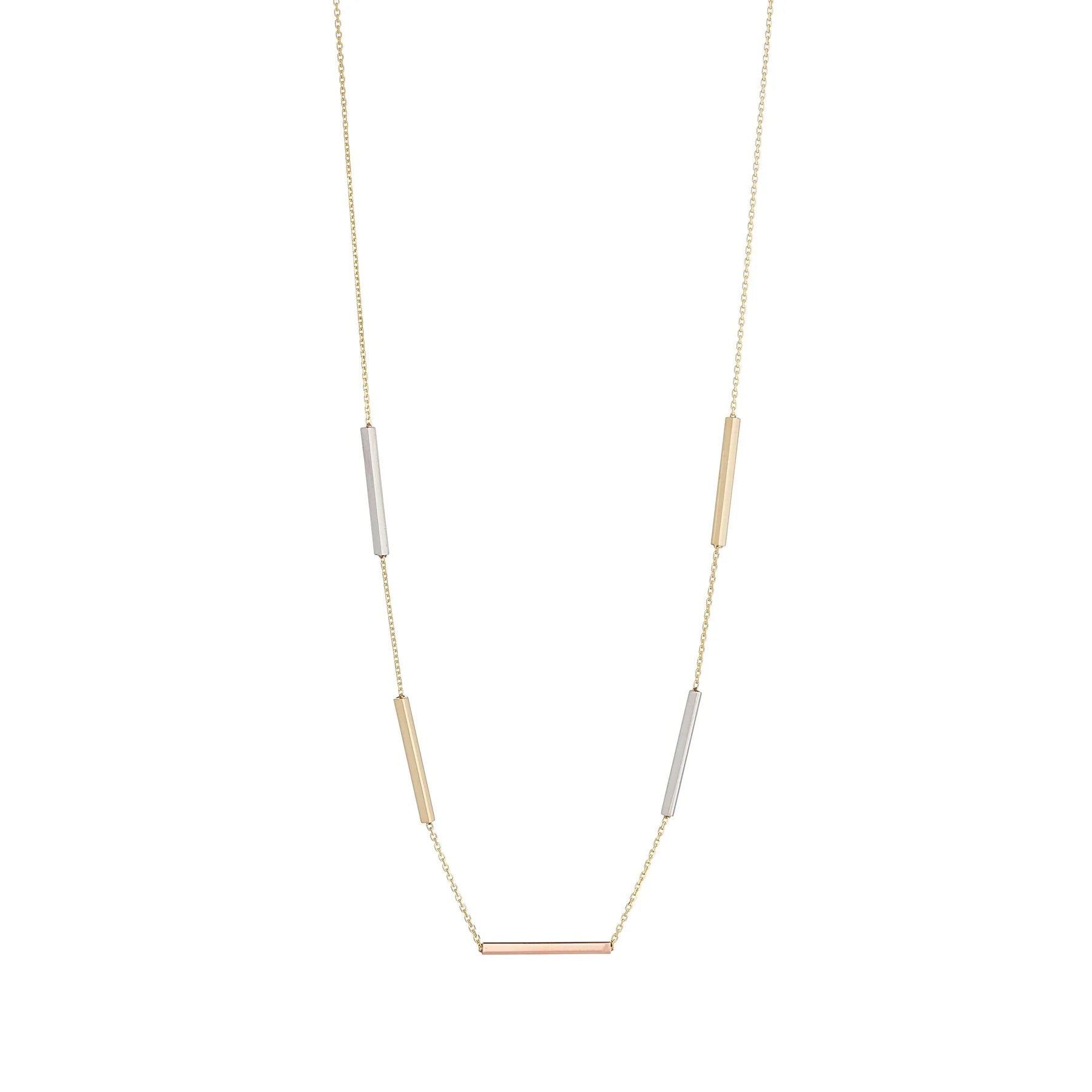 Elegant 9ct Three-Tone Gold Bar Necklace