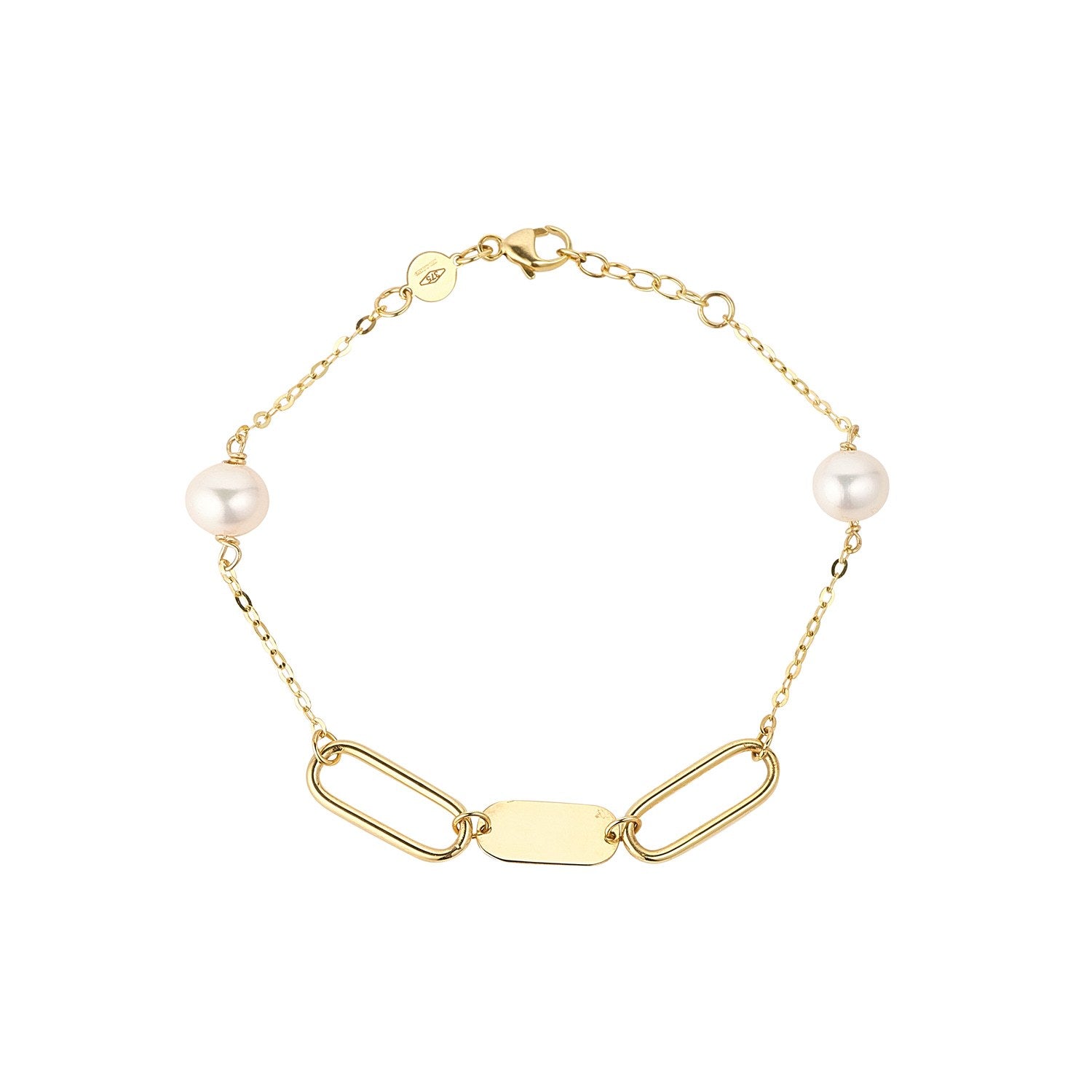 9ct Yellow Gold Two Pearl and Paper Link Bracelet