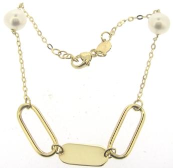 9ct Yellow Gold Two Pearl and Paper Link Bracelet
