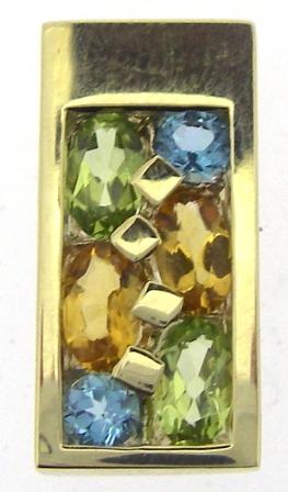 Vintage 14ct Yellow Gold Citrine,Peridot And Blue Topaz Pendant