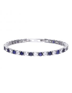 Diamondfire Sterling Silver Synthetic Round Sapphire And CZ Claw Set Tennis Bracelet 17-19cm