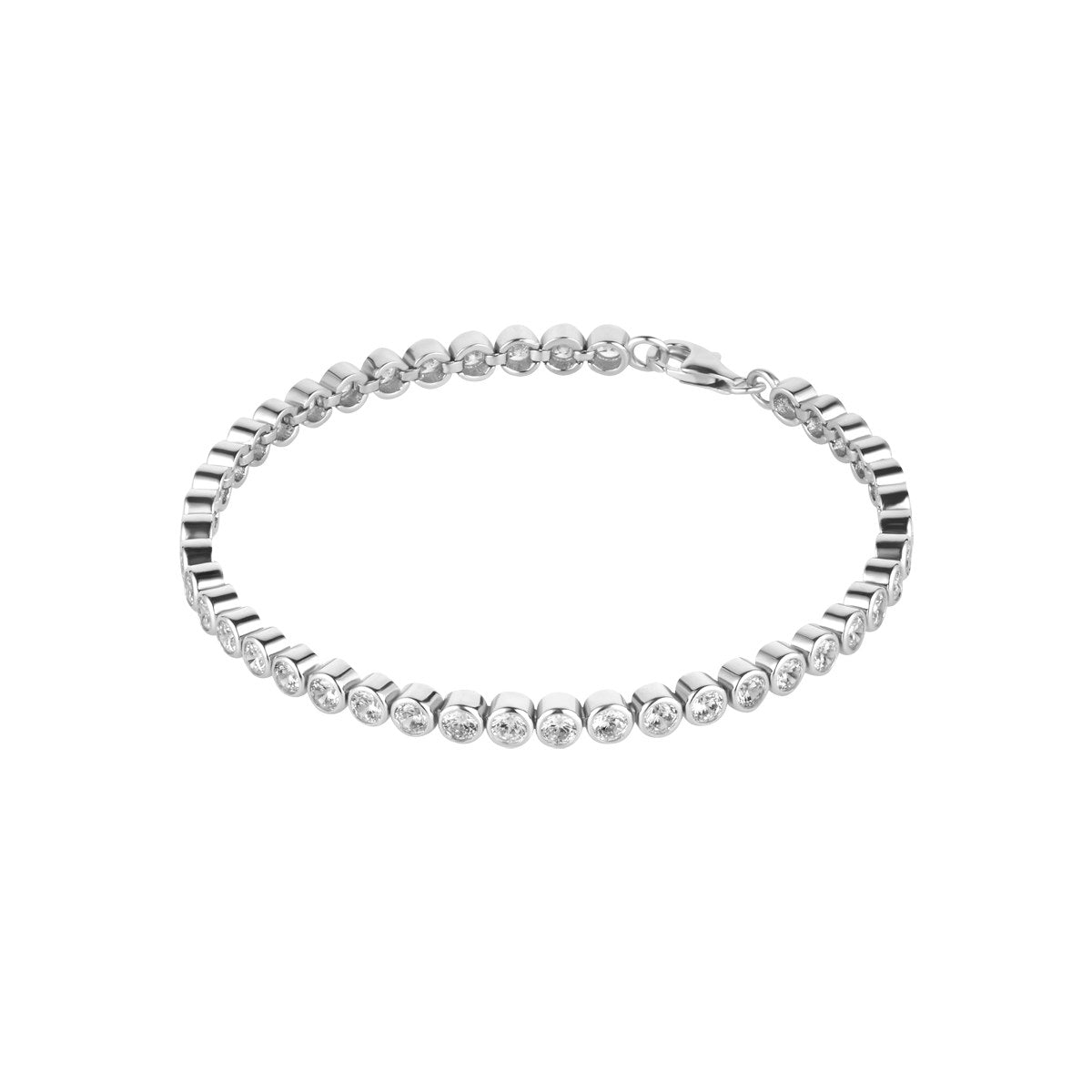 Sterling Silver Cubic Zirconia Rubover 3mm Tennis Bracelet 18.5cm