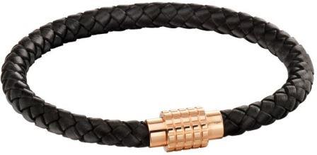 Fred Bennett Men's Black Leather & Rose Gold Plated Bracelet