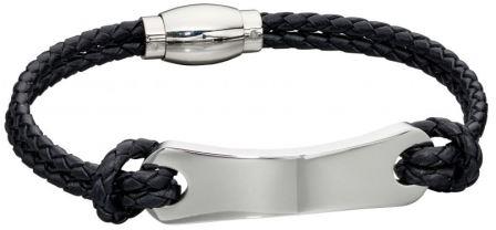 Fred Bennett Men's Double Black Leather and Stainless Steel ID Bracelet