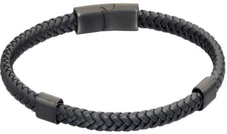 Fred Bennett 'Reborn' Men's Black Leather & PVD IP Bracelet