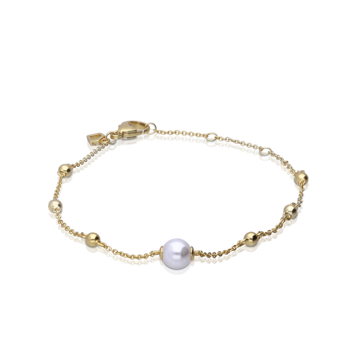 Diamondfire Sterling Silver Yellow Gold Plated Station Bracelet with Shell Pearl