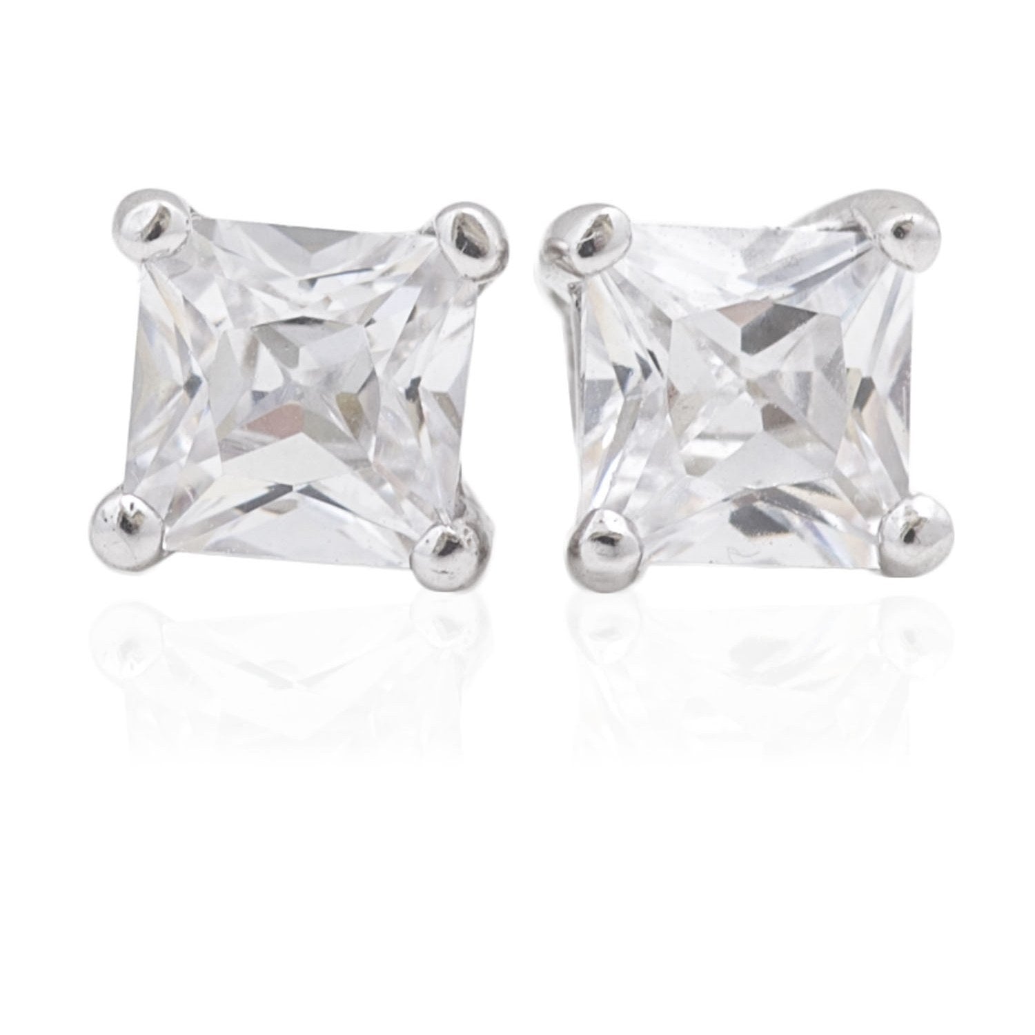 Sterling Silver Cubic Zirconia Square Stud Earrings