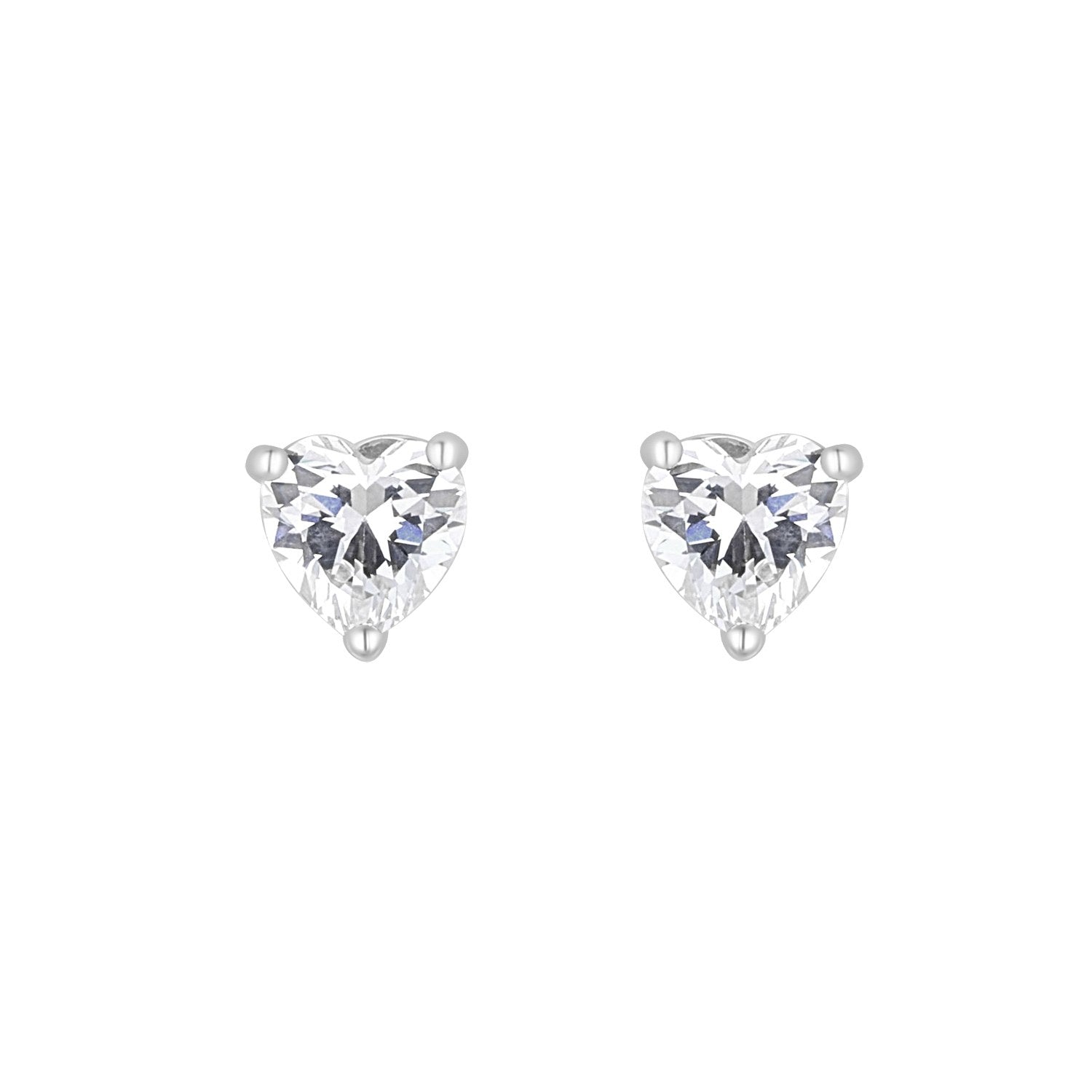Sterling Silver Cubic Zirconia Heart Stud Earrings