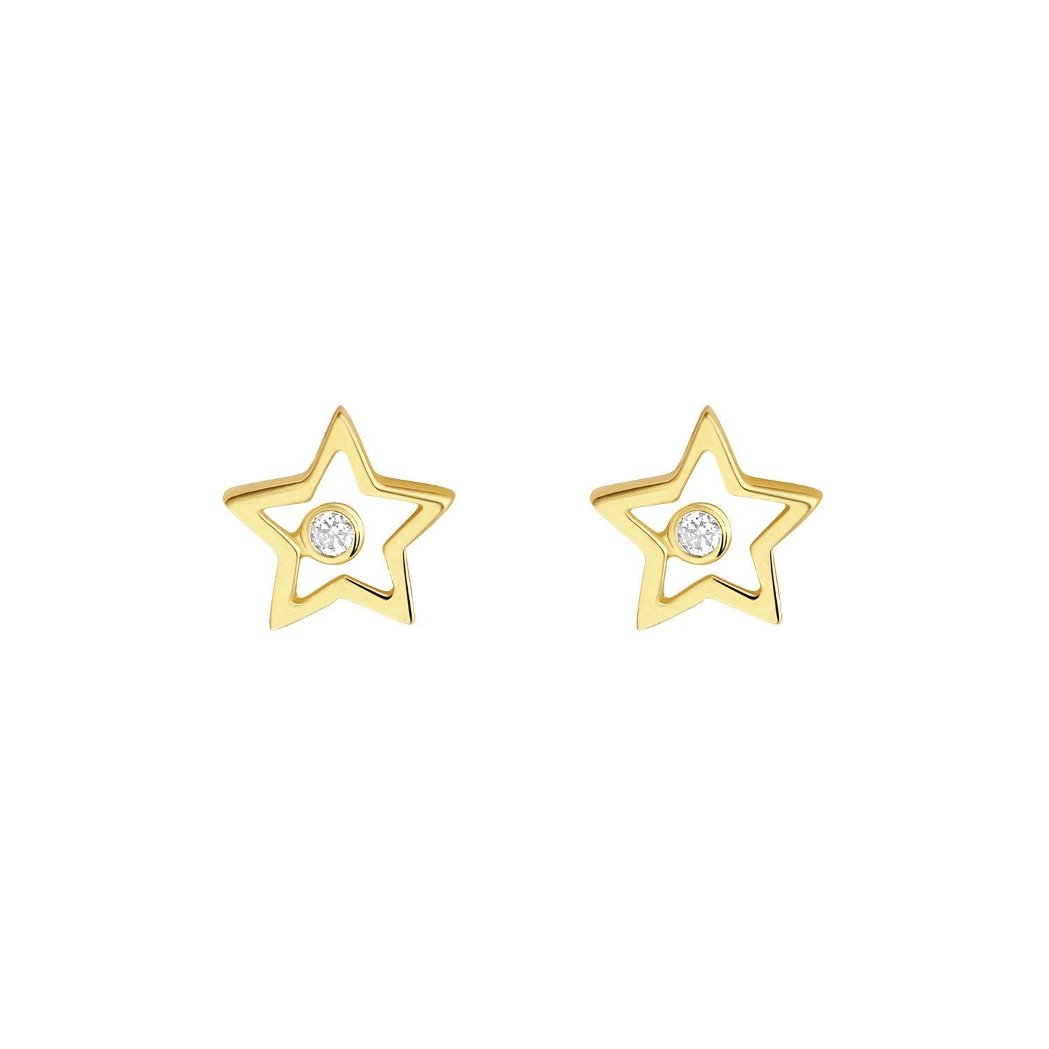 9ct Yellow Gold Open Star Cubic Zirconia Stud Earrings