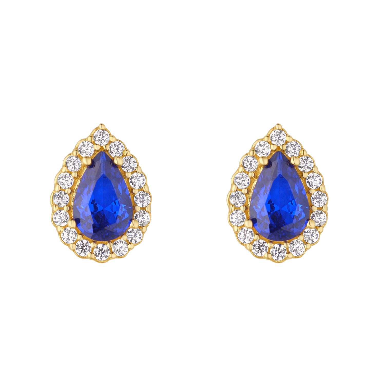 9ct Yellow Gold Created Sapphire & CZ Pear Stud Earrings