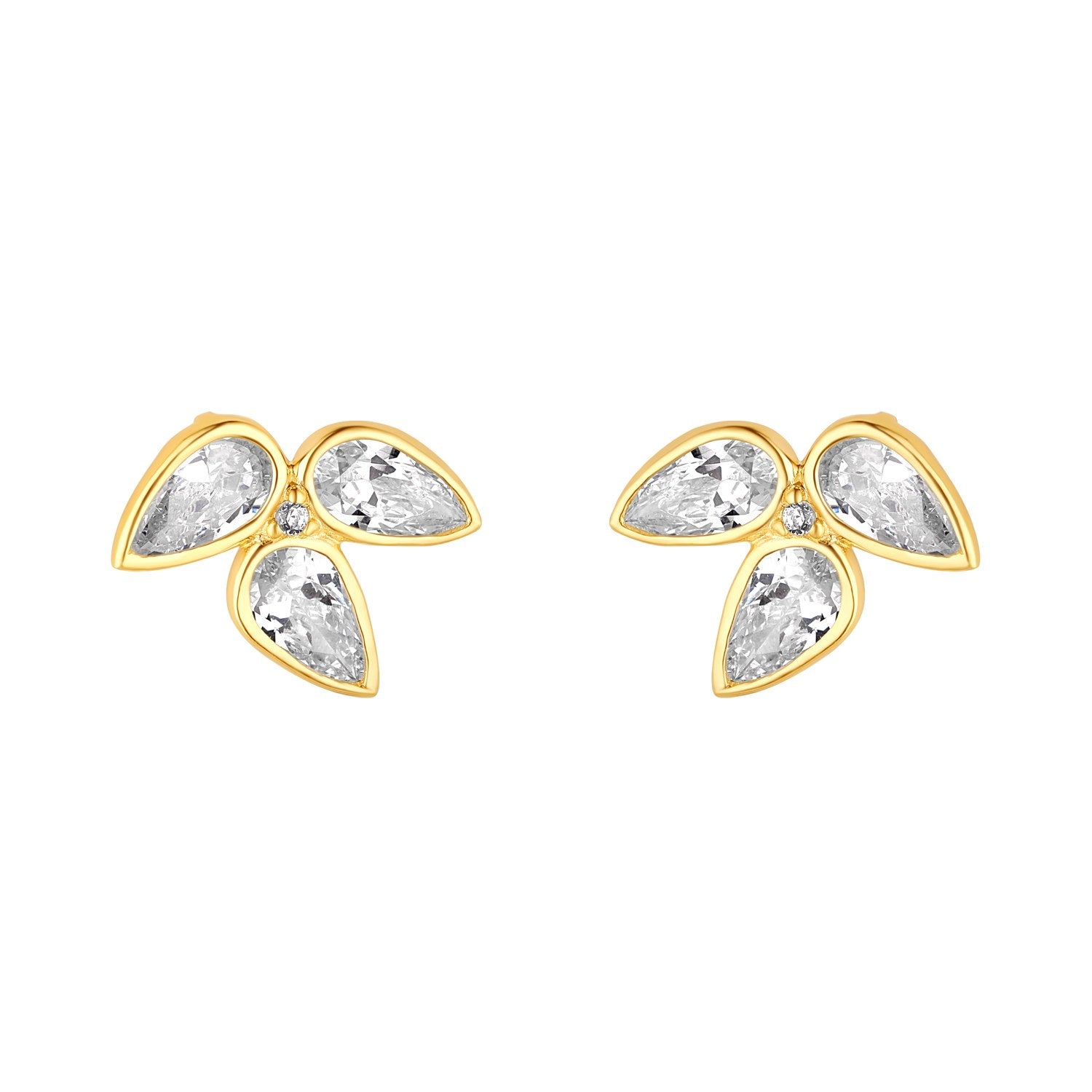 9ct Yellow Gold Triple Pear Cubic Zirconia Stud Earrings