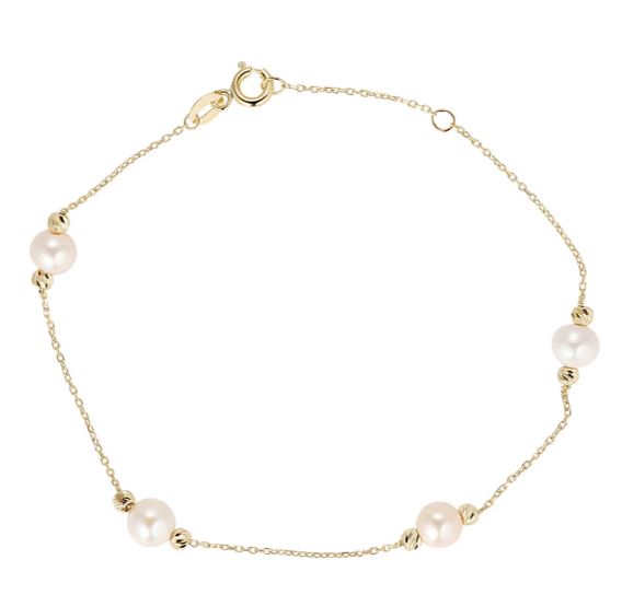 9ct Yellow Gold Freshwater Pearl and Gold Ball Bracelet