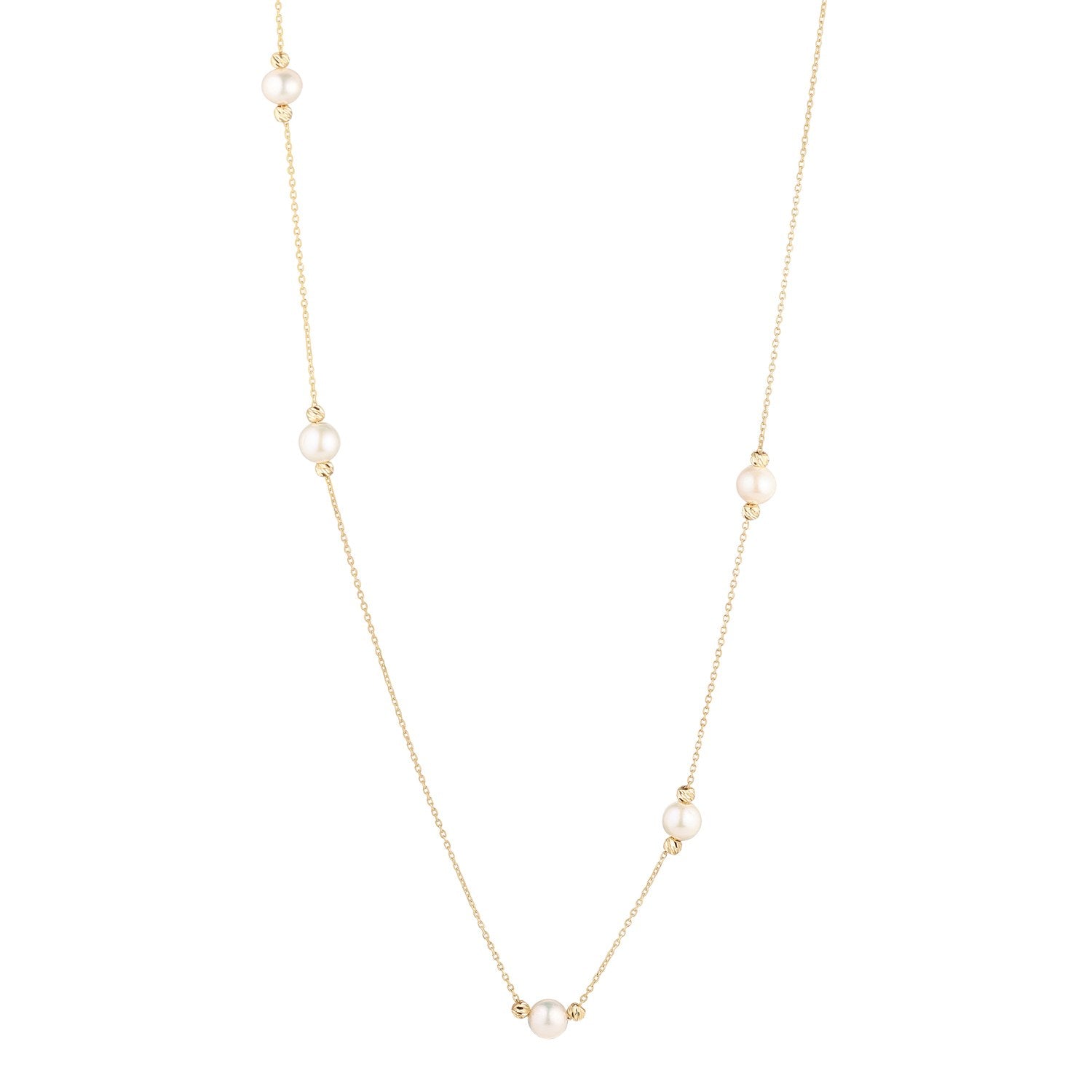 Elegant Freshwater Pearl and 9ct Gold Ball Necklace