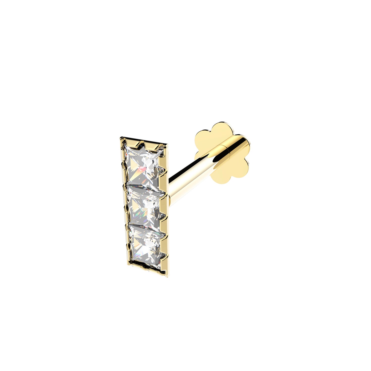 9ct Yellow Gold Single Curved CZ Bar Stud Earring