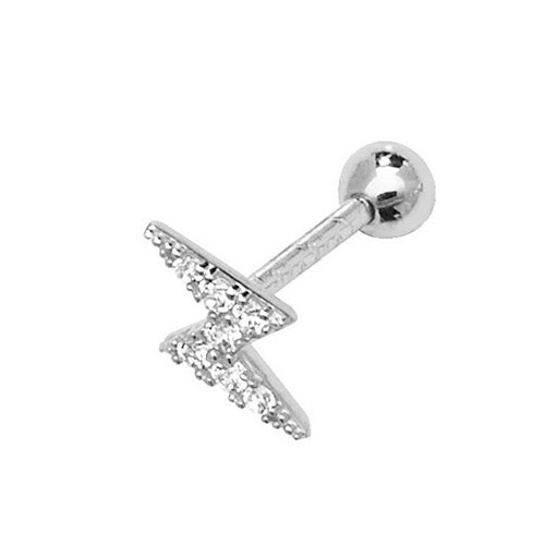 9ct White Gold Single CZ Lightning Stud Earring