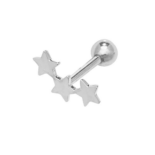 9ct White Gold Three Star Stud Earring