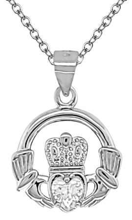Sterling Silver CZ Claddagh Pendant