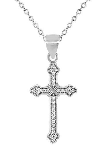 Sterling Silver CZ Double Cross Pendant