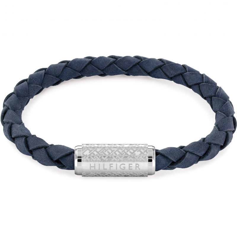 Tommy Hilfiger Mens Navy Leather Braided Bracelet