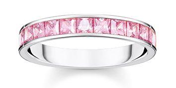 Thomas Sabo Sterling Silver Princess Cut Band with Pink Cubic Zirconia Ring