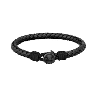 BOSS Mens Thad Classic Black Braided Leather Bracelet