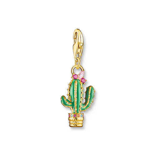 Thomas Sabo Sterling Silver Yellow Gold Plated Green Cactus with Pink CZ Charm