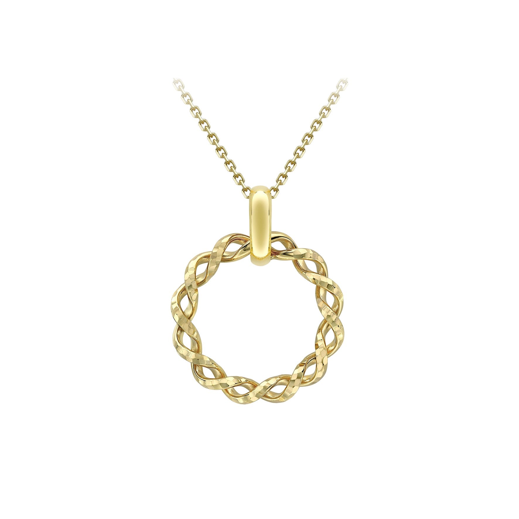 9ct Yellow Gold Diamond Cut Twist-Circle Pendant