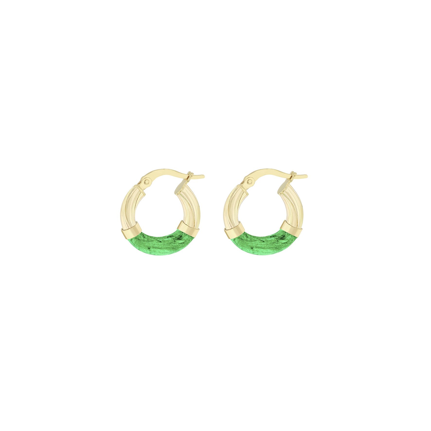 9ct Yellow Gold Green Enamel Tube Hoop Creole Earrings 16.5mm
