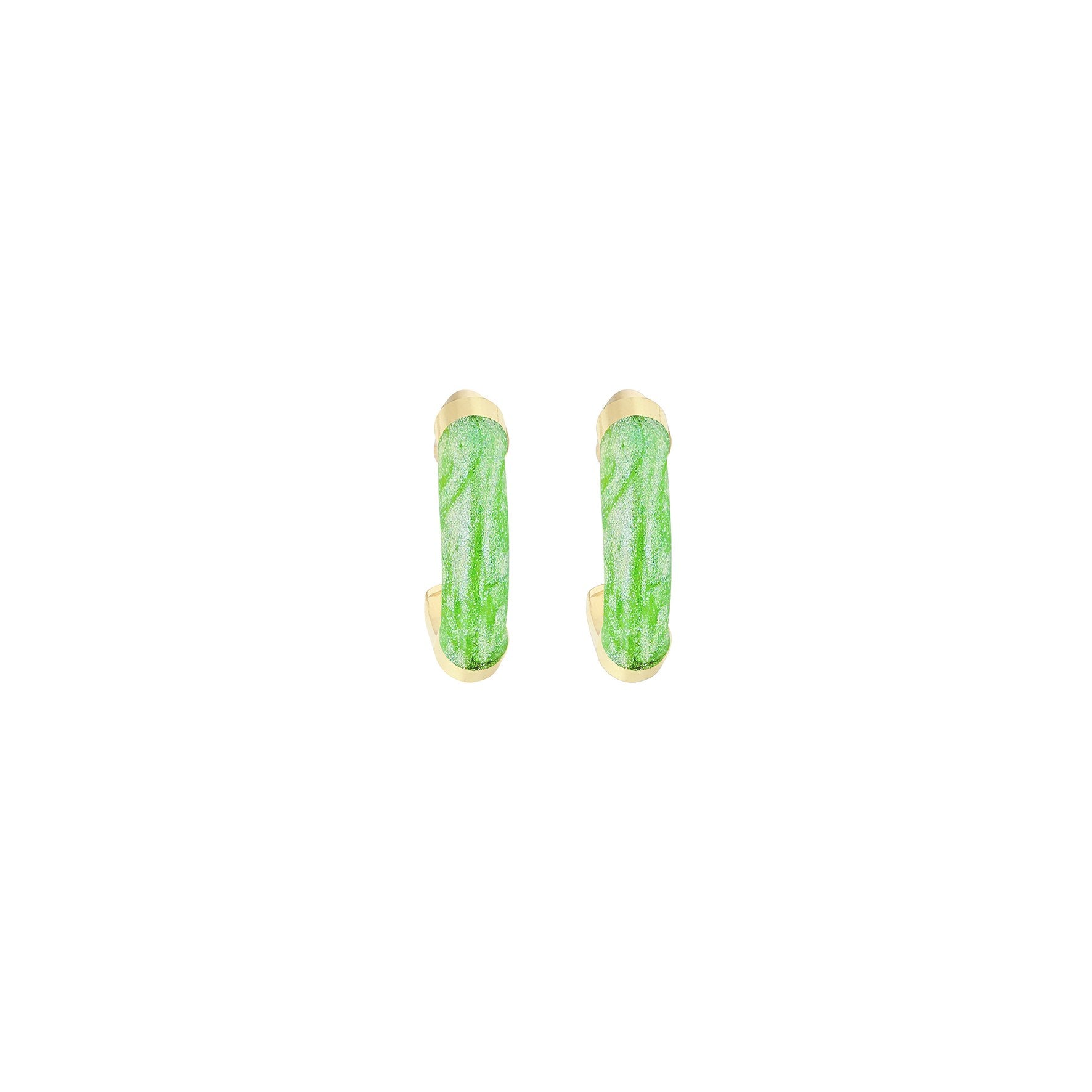 9ct Yellow Gold Green Enamel Tube Hoop Creole Earrings 16.5mm