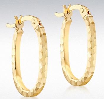 9ct Yellow Gold Diamond-Cut Oval Hoop Earrings
