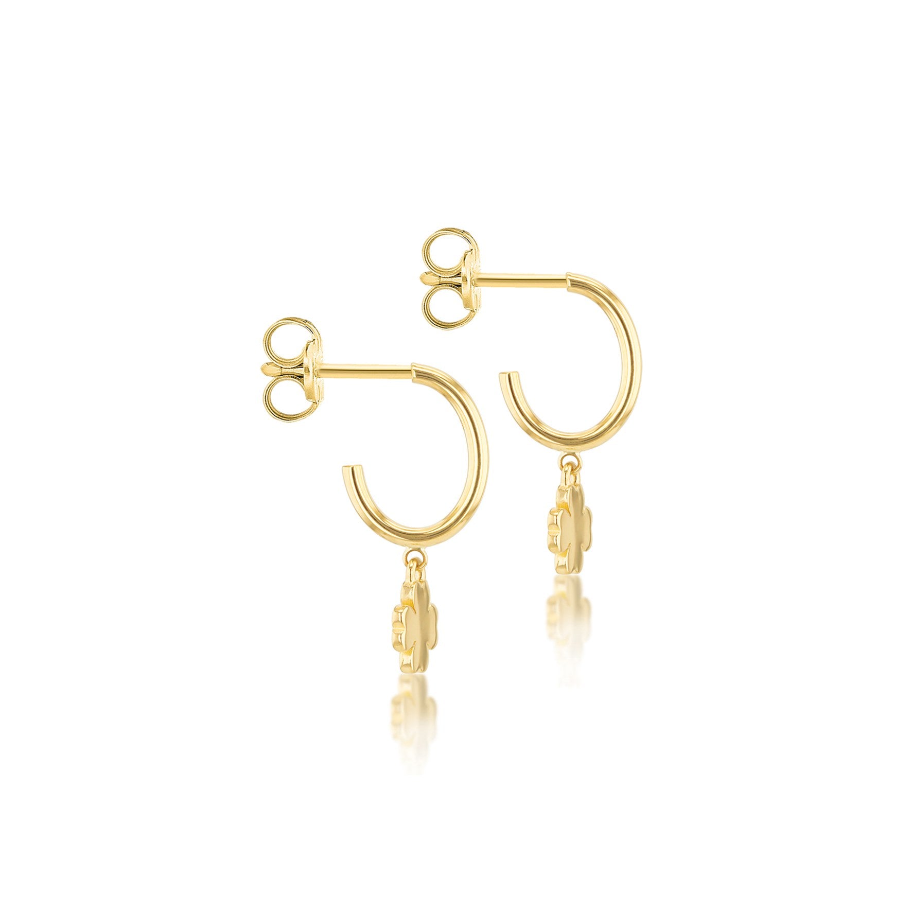 9ct Yellow Gold Four-Leaf Clover Drop Earrings