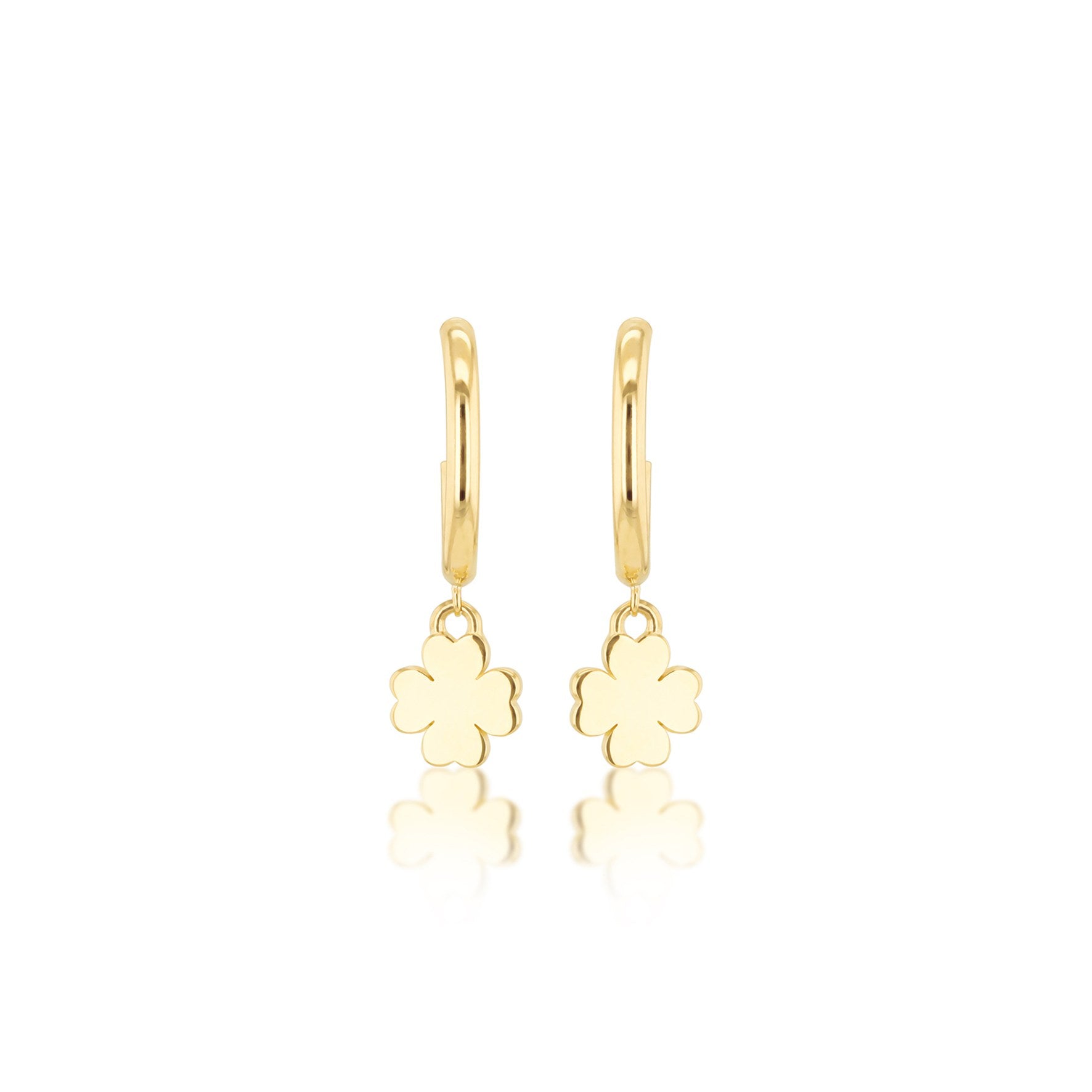9ct Yellow Gold Four-Leaf Clover Drop Earrings