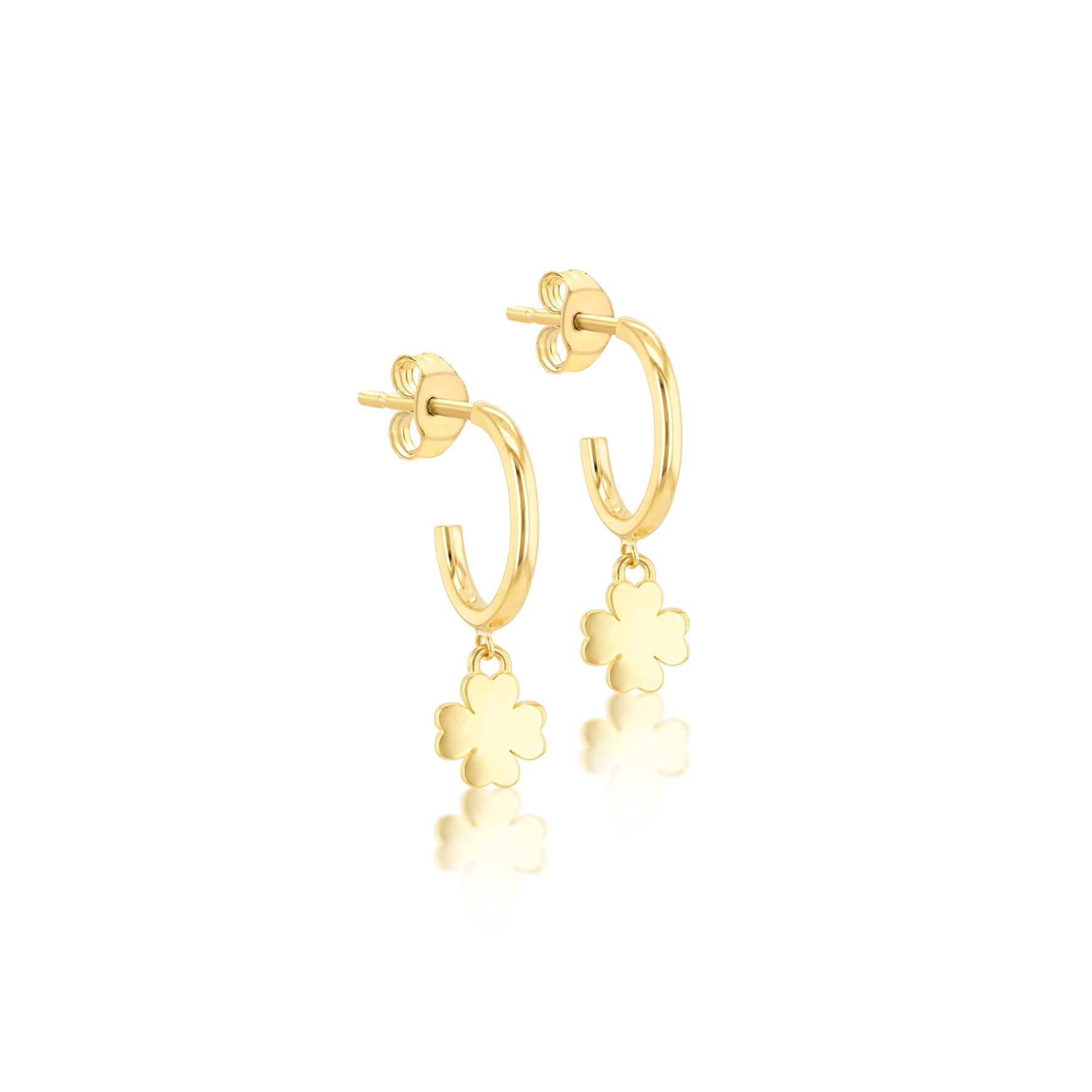 9ct Yellow Gold Four-Leaf Clover Drop Earrings